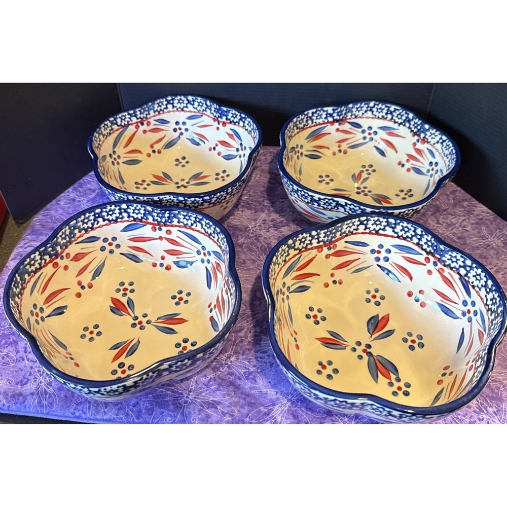 Temptations Old World Firework Fetti Scalloped Cereal Bowls 18 Oz Set Of‎ 4